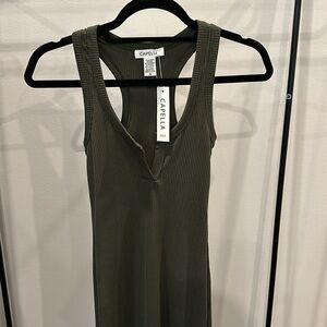 Olive Green Midi Ribbed Dress